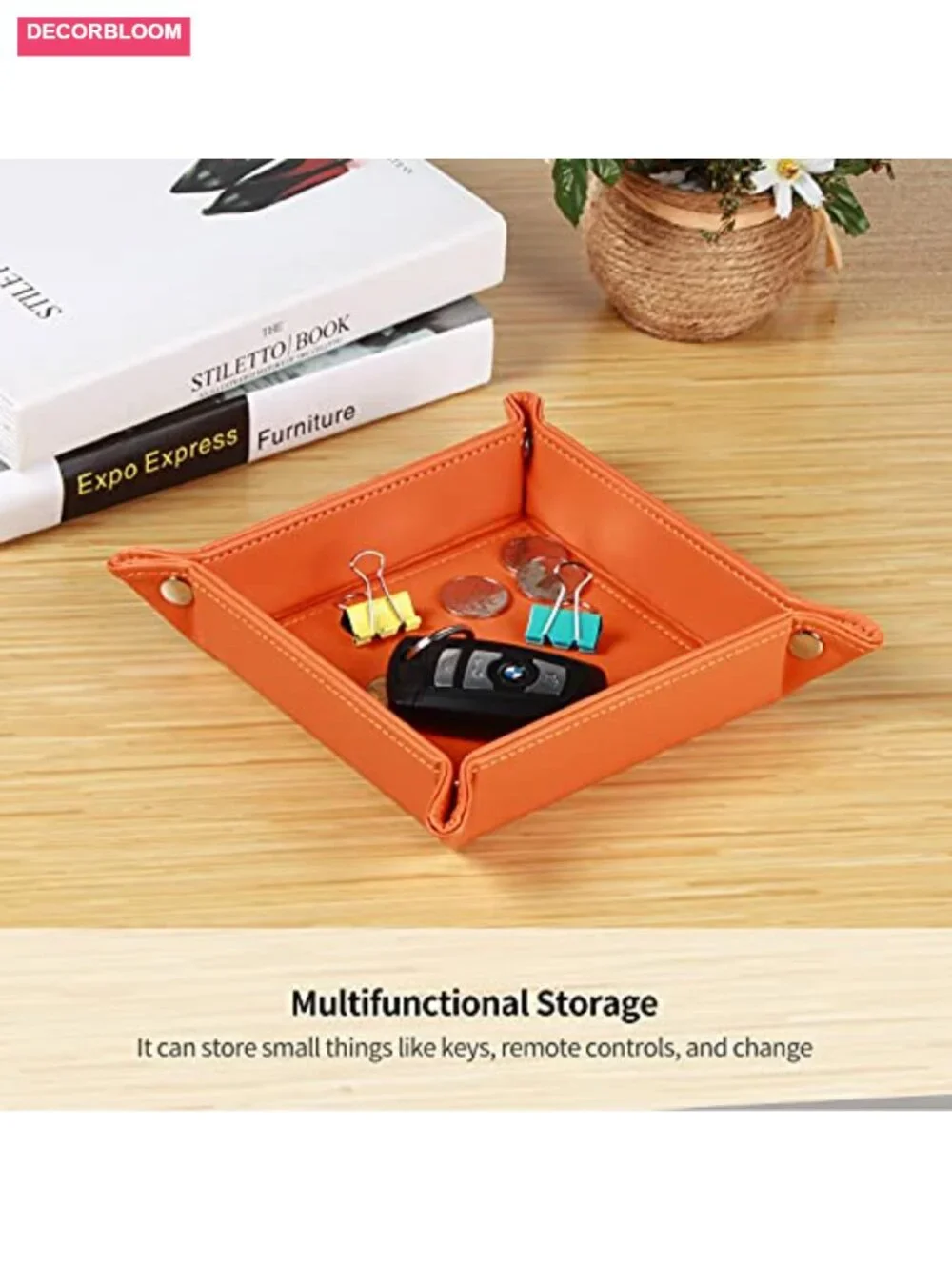 PU Leather Valet Tray Key Dish Catchall Organizer for Men Jewelry Watch